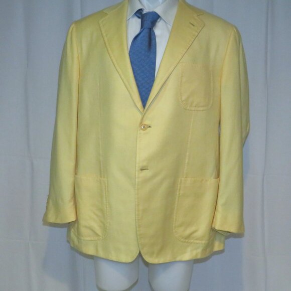 Tincati x Partenopea Bespoke Yellow Weave Cashmere Two Button Sport Coat 44L - Picture 2 of 15